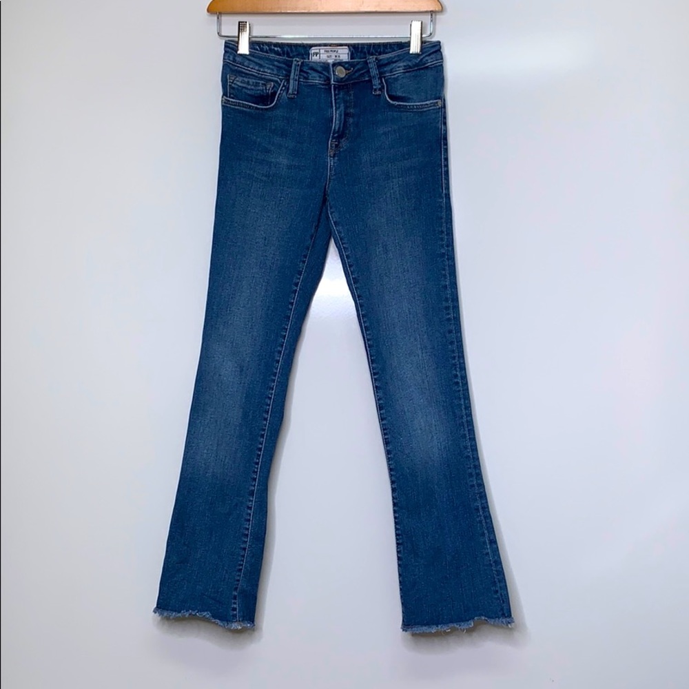 FREE PEOPLE High Waist Crop Straight Raw Hem Denim